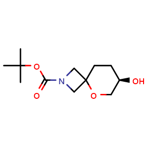 Chemical structure of tert-Butyl (7R)-7-hydroxy-5-oxa-2-azaspiro[3.5]nonane-2-carboxylate , AChemBlock AD279529