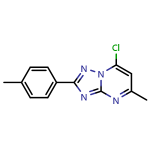 Chemical structure of 7-Chloro-5-methyl-2-(4-methylphenyl)[1,2,4]triazolo[1,5-a]pyrimidine , CAS 2148351-94-2, AChemBlock AD279539
