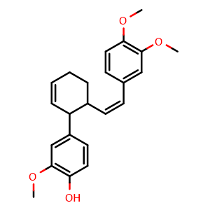 Chemical structure of 4-[(1Z)-2-[2-(3,4-Dimethoxyphenyl)-3-cyclohexen-1-yl]ethenyl]-1,2-dimethoxybenzene , CAS 1667730-59-7, AChemBlock AD279593