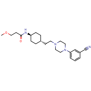 Chemical structure of N-[trans-4-[2-[4-(3-Cyanophenyl)-1-piperazinyl]ethyl]cyclohexyl]-3-methoxypropanamide , CAS 1000036-77-0, AChemBlock AD279658