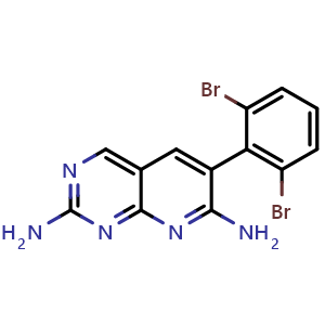 Chemical structure of 6-(2,6-Dibromophenyl)pyrido[2,3-d]pyrimidine-2,7-diamine , CAS 179343-23-8, AChemBlock AD279693