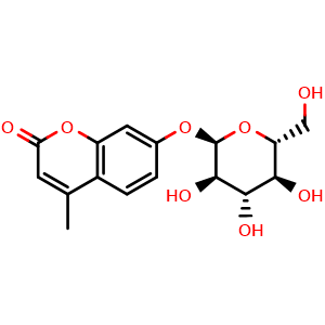 Chemical structure of 4-Methylumbelliferyl alpha-D-glucopyranoside , CAS 17833-43-1, AChemBlock AD279948