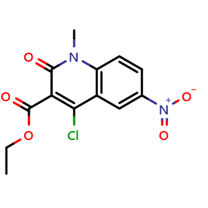Chemical structure of Ethyl 4-chloro-1-methyl-6-nitro-2-oxo-1,2-dihydroquinoline-3-carboxylate , CAS 2253790-59-7, AChemBlock AD279978