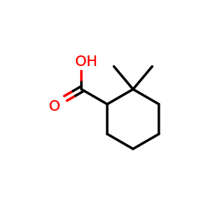 Chemical structure of 2,2-Dimethylcyclohexane-1-carboxylic acid , CAS 62581-18-4, AChemBlock AD279980