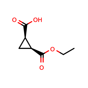 Chemical structure of (1R,2S)-2-(ethoxycarbonyl)cyclopropane-1-carboxylic acid , CAS 1315588-26-1, AChemBlock AD279997
