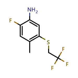 Chemical structure of 2-Fluoro-4-methyl-5-[(2,2,2-trifluoroethyl)thio]aniline , CAS 885028-70-6, AChemBlock AD280007