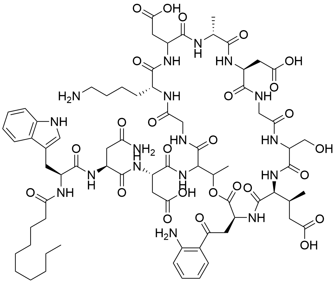 Chemical structure of Daptomycin 6-l-lysine , AChemBlock AD280012