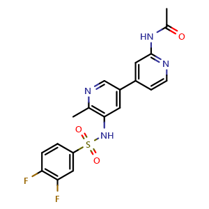 Chemical structure of N-(5-((3,4-difluorophenyl)sulfonamido)-6-methyl-[3,4'-bipyridin]-2'-yl)acetamide , AChemBlock AD280018