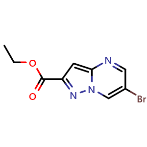 Chemical structure of Ethyl 6-bromopyrazolo[1,5-a]pyrimidine-2-carboxylate , CAS 1005209-42-6, AChemBlock AD280028