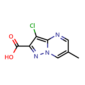 Chemical structure of 3-Chloro-6-methylpyrazolo[1,5-a]pyrimidine-2-carboxylic acid , CAS 1015846-76-0, AChemBlock AD280035