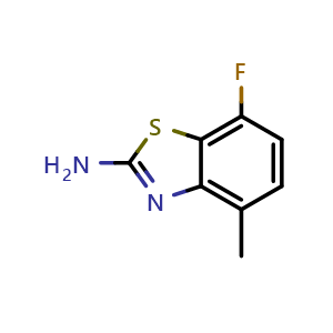 Chemical structure of 7-Fluoro-4-methyl-1,3-benzothiazol-2-amine , CAS 1019115-53-7, AChemBlock AD280037