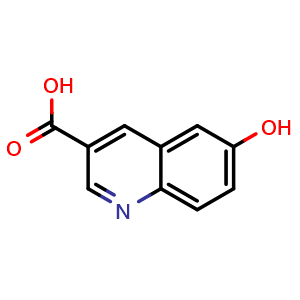 Chemical structure of 6-Hydroxyquinoline-3-carboxylic acid , CAS 1137826-05-1, AChemBlock AD280040