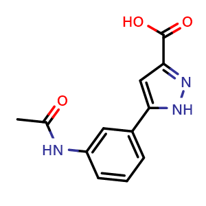 Chemical structure of 5-(3-Acetamidophenyl)-1H-pyrazole-3-carboxylic acid , CAS 1240061-39-5, AChemBlock AD280060