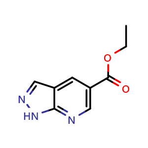 Chemical structure of 1H-Pyrazolo[3,4-b]pyridine-5-carboxylic acid ethyl ester , CAS 1256824-48-2, AChemBlock AD280067