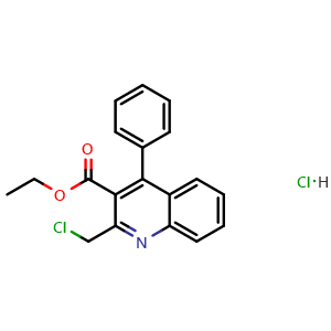 Chemical structure of Ethyl 2-(chloromethyl)-4-phenylquinoline-3-carboxylate hydrochloride , CAS 1009306-55-1, AChemBlock AD280074