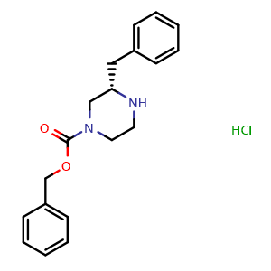 Chemical structure of (S)-Benzyl 3-benzylpiperazine- 1-carboxylate hydrochloride , CAS 1217779-31-1, AChemBlock AD280093