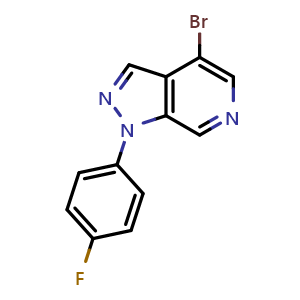 Chemical structure of 4-Bromo-1-(4-fluorophenyl)-1H-pyrazolo[3,4-c]pyridine , CAS 1220165-54-7, AChemBlock AD280094