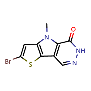 Chemical structure of 2-Bromo-4,6-dihydro-4-methyl-5H-Thieno[2',3':4,5]pyrrolo[2,3-d]pyridazin-5-one , CAS 1221186-56-6, AChemBlock AD280095