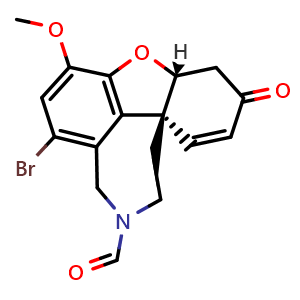 Chemical structure of rel-(4aR,8aR)-1-Bromo-4a,5,9,10-tetrahydro-3-methoxy-6-oxo-6H-benzofuro[3a,3,2-ef][2]benzazepine-11(12H)-carboxaldehyde , CAS 122584-14-9, AChemBlock AD280097