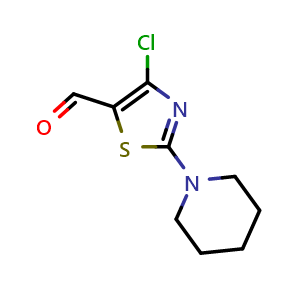 Chemical structure of 4-Chloro-2-(1-piperidino)-5-thiazolecarboxaldehyde , CAS 139670-00-1, AChemBlock AD280103