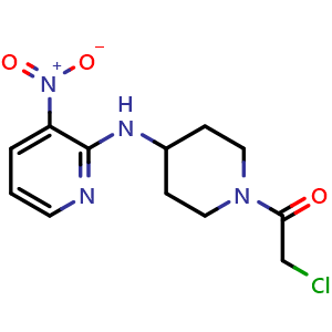 Chemical structure of 2-Chloro-1-[4-(3-nitro-pyridin-2-ylamino)-piperidin-1-yl]-ethanone , CAS 1417793-89-5, AChemBlock AD280107
