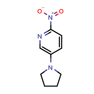 Chemical structure of 2-Nitro-5-(pyrrolidin-1-yl)pyridine , CAS 1448988-13-3, AChemBlock AD280108