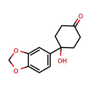 Chemical structure of 4-Benzo[1,3]dioxol-5-yl-4-hydroxycyclohexanone , CAS 150019-57-1, AChemBlock AD280109
