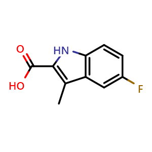 Chemical structure of 5-Fluoro-3-methyl-1H-indole-2-carboxylic acid , CAS 16381-46-7, AChemBlock AD280111