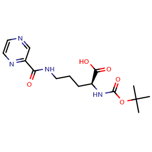 Chemical structure of Boc-Orn(pyrazinylcarbonyl)-OH , CAS 201046-36-8, AChemBlock AD280131