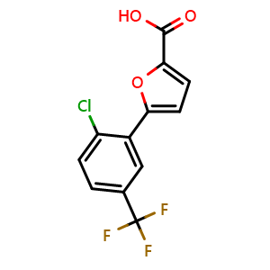Chemical structure of 5-[2-Chloro-5-(trifluoromethyl)-phenyl]-2-furoic acid , CAS 302911-88-2, AChemBlock AD280145