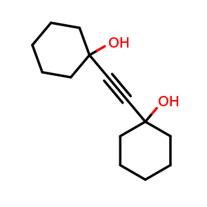 Chemical structure of 1,2-Di(1-hydroxycyclohexyl)acetylene , CAS 78-54-6, AChemBlock AD280156
