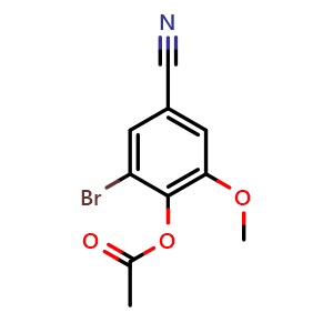 Chemical structure of 2-Bromo-4-cyano-6-methoxyphenyl acetate , CAS 515847-71-9, AChemBlock AD280165