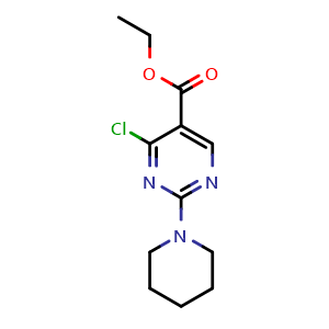 Chemical structure of Ethyl 4-chloro-2-(piperidin-1-yl)pyrimidine-5-carboxylate , CAS 34750-24-8, AChemBlock AD280178