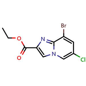 Chemical structure of Ethyl 8-bromo-6-chloroimidazo[1,2-a]pyridine-2-carboxylate , CAS 951884-22-3, AChemBlock AD280179