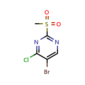 Chemical structure of 5-Bromo-4-chloro-2-(methylsulfonyl)pyrimidine , CAS 79091-24-0, AChemBlock AD280203