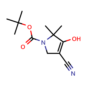 Chemical structure of tert-Butyl 4-cyano-3-hydroxy-2,2-dimethyl-2,5-dihydro-1H-pyrrole-1-carboxylate , CAS 718632-42-9, AChemBlock AD280214