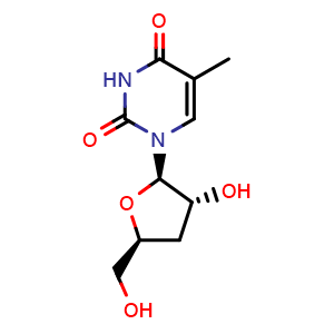 Chemical structure of 3'-Deoxy-5-methyluridine , CAS 7084-29-9, AChemBlock AD280215