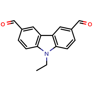 Chemical structure of 9-Ethyl-9H-carbazole-3,6-dicarbaldehyde , CAS 70207-46-4, AChemBlock AD280221