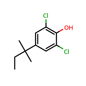 Chemical structure of 2,6-Dichloro-4-(tert-pentyl)phenol , CAS 75908-77-9, AChemBlock AD280230