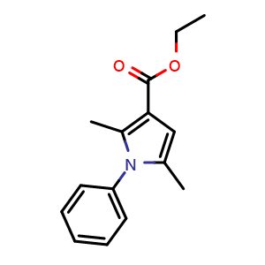 Chemical structure of Ethyl 2,5-dimethyl-1-phenyl-1H-pyrrole-3-carboxylate , CAS 76546-68-4, AChemBlock AD280233