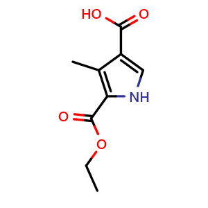 Chemical structure of 5-(Ethoxycarbonyl)-4-methyl-1H-pyrrole-3-carboxylic acid , CAS 90610-57-4, AChemBlock AD280244