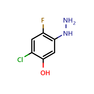 Chemical structure of 2-Chloro-4-fluoro-5-hydrazinylphenol , CAS 91167-74-7, AChemBlock AD280245