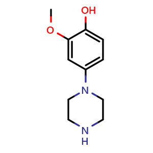 Chemical structure of 2-Methoxy-4-(piperazin-1-yl)phenol , CAS 925889-93-6, AChemBlock AD280249