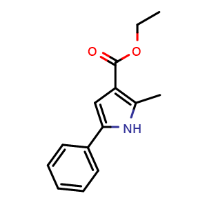 Chemical structure of Ethyl 2-methyl-5-phenyl-1H-pyrrole-3-carboxylate , CAS 3652-48-0, AChemBlock AD280274
