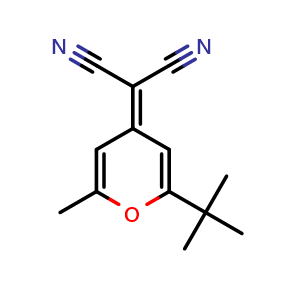 Chemical structure of 2-(2-(tert-Butyl)-6-methyl-4H-pyran-4-ylidene)malononitrile , CAS 225378-53-0, AChemBlock AD280281