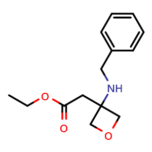 Chemical structure of Ethyl 2-(3-(benzylamino)oxetan-3-yl)acetate , CAS 1207175-55-0, AChemBlock AD280310