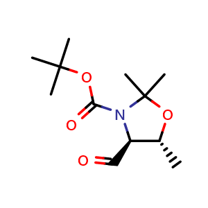 Chemical structure of (4S,5R)-4-Formyl-2,2,5-trimethyl-3-oxazolidinecarboxylic acid 1,1-dimethylethyl ester , CAS 108149-62-8, AChemBlock AD280313