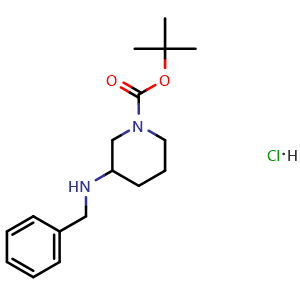Chemical structure of 1-Boc-3-(benzylamino)piperidine hydrochloride , CAS 1203127-48-3, AChemBlock AD280315