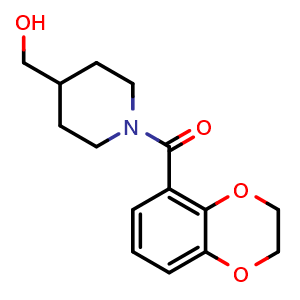 Chemical structure of (2,3-Dihydro-benzo[1,4]dioxin-5-yl)-(4-hydroxymethyl-piperidin-1-yl)-methanone , CAS 1184761-02-1, AChemBlock AD280320