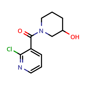 Chemical structure of (2-Chloro-pyridin-3-yl)-(3-hydroxy-piperidin-1-yl)-methanone , CAS 1184788-76-8, AChemBlock AD280322